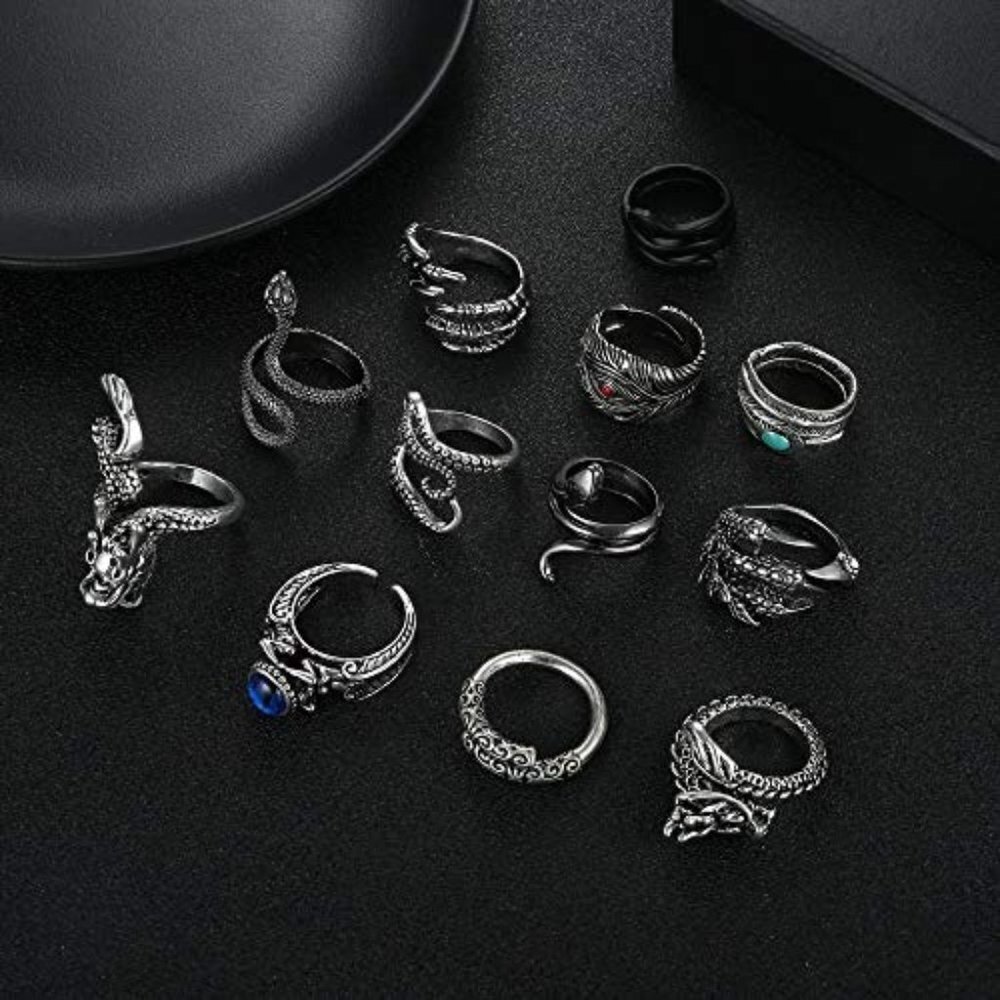 Punk Rings Set -Dragon Snake Vintage